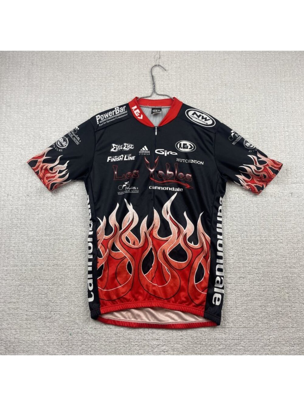 Y2K VTG Louis Garneau x Cannondale Cycling Jersey Red Flames Grunge Goth Size L